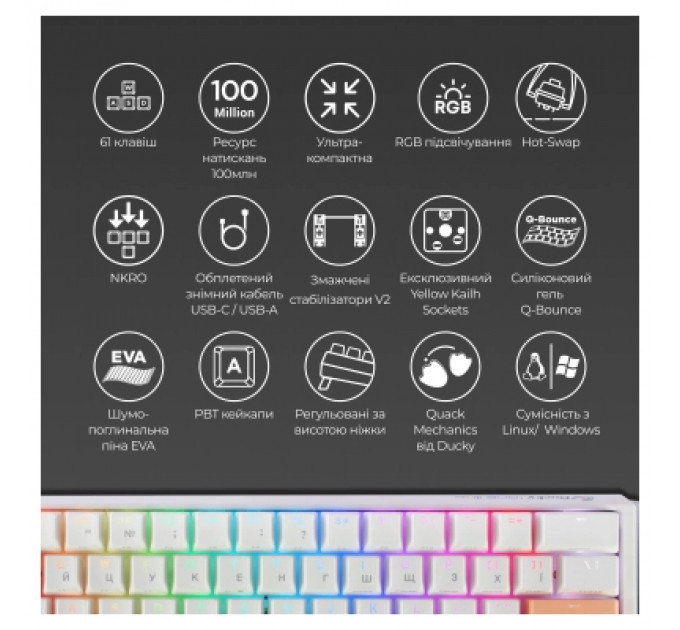 Клавіатура Ducky One 3 Mini Cherry MX Speed Silver RGB UA USB White (DKON2161ST-PUAPXPWWWSC1)