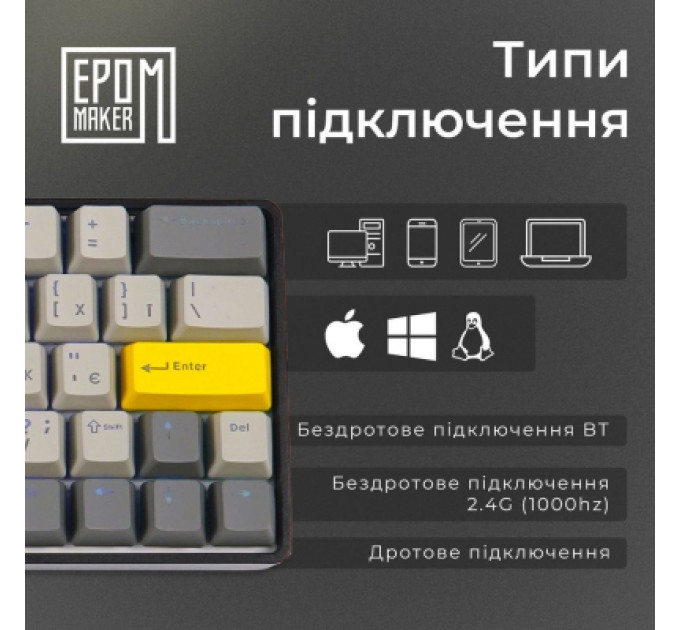 Клавіатура Epomaker EP64 60 Mulan Switch Hot-Swap RGB Wireless/Bluetooth/USB UA Black (EP64-B-M)