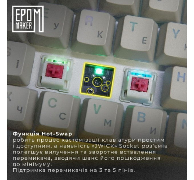 Клавіатура Epomaker EP64 60 Mulan Switch Hot-Swap RGB Wireless/Bluetooth/USB UA White (EP64-W-M)