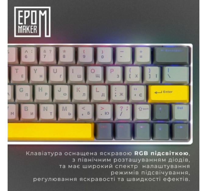 Клавіатура Epomaker EP64 60 Mulan Switch Hot-Swap RGB Wireless/Bluetooth/USB UA White (EP64-W-M)