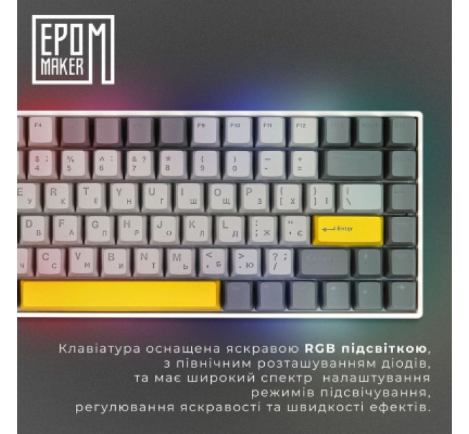 Клавіатура Epomaker EP84 Plus 75 Wisteria Linear Switch Hot-Swap RGB Wireless/Bluetooth/USB UA White (EP84-W-WL)
