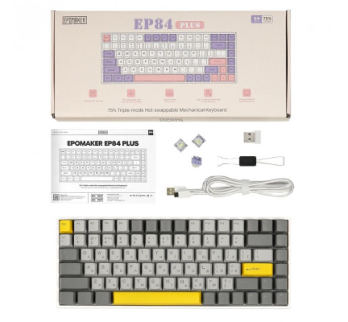 Клавіатура Epomaker EP84 Plus 75 Wisteria Linear Switch Hot-Swap RGB Wireless/Bluetooth/USB UA White (EP84-W-WL)