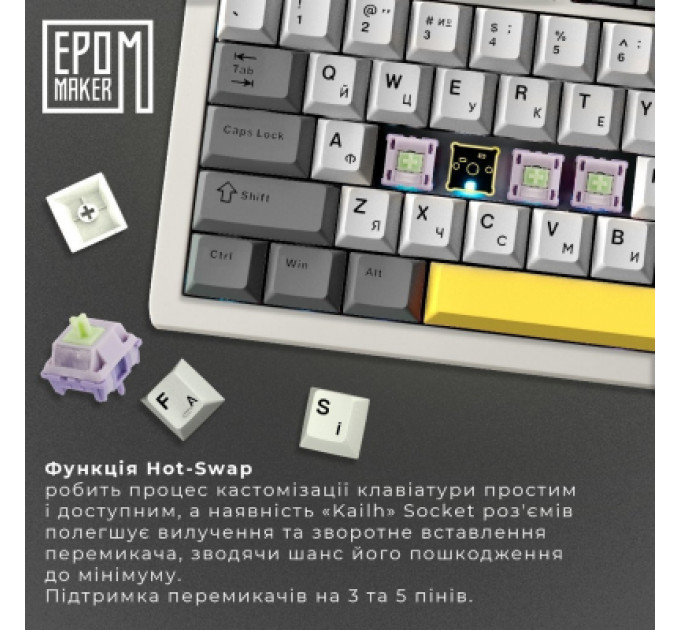 Клавіатура Epomaker Shadow-S TKL Mulan Switch Hot-Swap LCD Screen RGB Wireless/Bluetooth/USB UA White (SHS-W-M)
