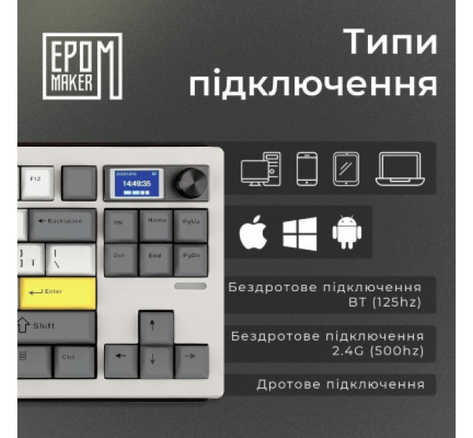 Клавіатура Epomaker Shadow-S TKL Mulan Switch Hot-Swap LCD Screen RGB Wireless/Bluetooth/USB UA White (SHS-W-M)