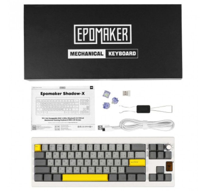 Клавіатура Epomaker Shadow-X 70 Wisteria Linear Switch Hot-Swap LCD Screen RGB Wireless/Bluetooth/USB UA White (SHX-W-WL)