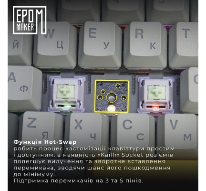 Клавіатура Epomaker Shadow-X 70 Wisteria Linear Switch Hot-Swap LCD Screen RGB Wireless/Bluetooth/USB UA White (SHX-W-WL)