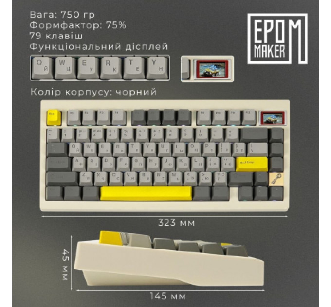 Клавіатура Epomaker TH80 Pro V2 75 Wisteria Tactile Switch Hot-Swap LCD Screen RGB Wireless/Bluetooth/USB UA White (TH80-PROV2-W-WT)