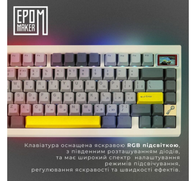 Клавіатура Epomaker TH80 Pro V2 75 Wisteria Tactile Switch Hot-Swap LCD Screen RGB Wireless/Bluetooth/USB UA White (TH80-PROV2-W-WT)