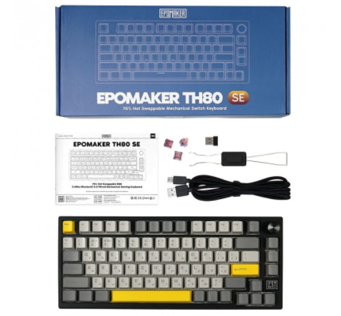Клавіатура Epomaker TH80 SE 75 Flamingo Switch Hot-Swap RGB Wireless/Bluetooth/USB UA Black (TH80-SE-B-F)