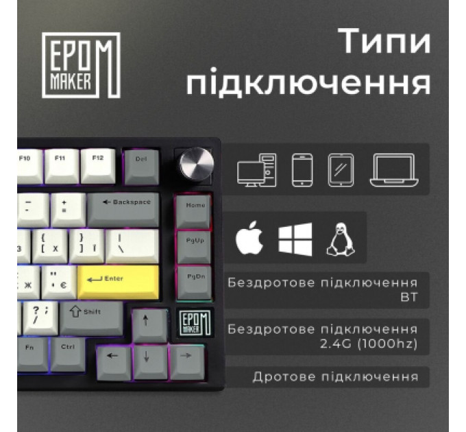 Клавіатура Epomaker TH80 SE 75 Flamingo Switch Hot-Swap RGB Wireless/Bluetooth/USB UA Black (TH80-SE-B-F)