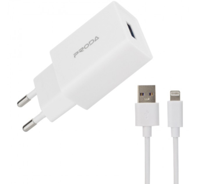 Proda Зарядний пристрій Proda USB 2,4A + USB Lightning cable (PD-A43i-WHT)