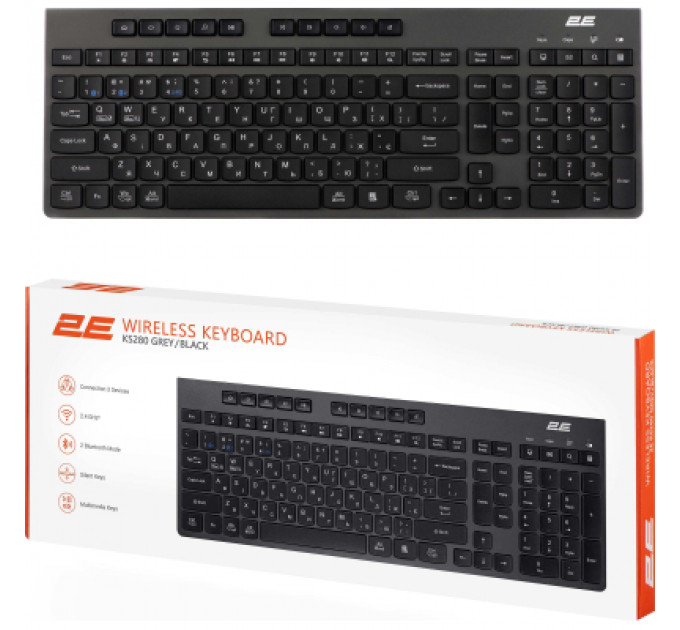 Клавіатура 2E KS280 Wireless/Bluetooth Black-Gray (2E-KS280WBGR_UA)