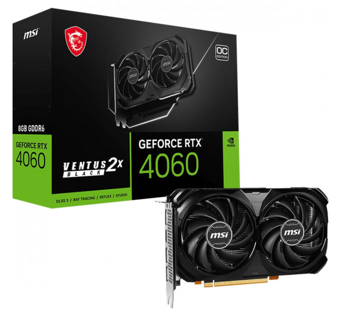 Відеокарта GF RTX 4060 8GB GDDR6 Ventus 2X Black OC MSI (GeForce RTX 4060 VENTUS 2X BLACK 8G OC)