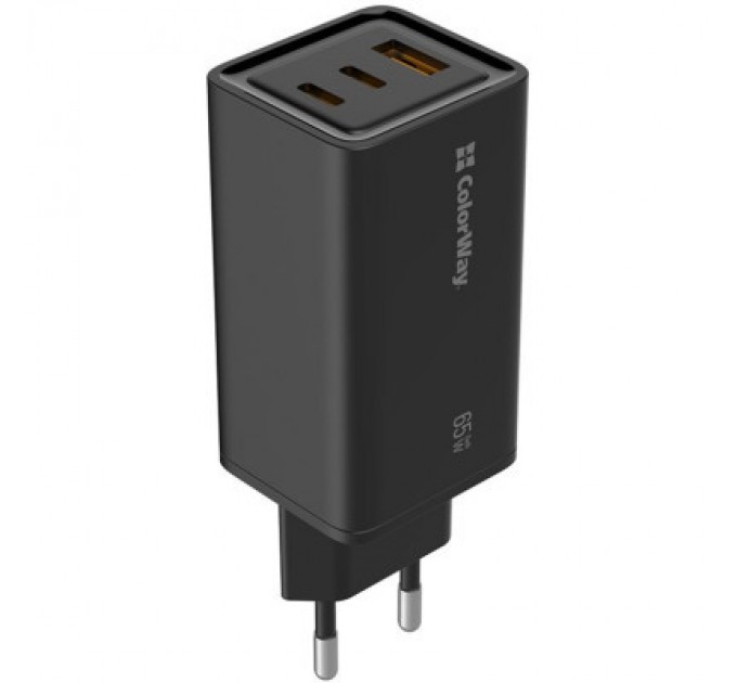 ColorWay Зарядний пристрій ColorWay GaN3 Pro Power Delivery (USB-A + 2 USB TYPE-C) (65W) (CW-CHS039PD-BK)