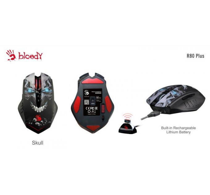 Мышь беспроводная A4Tech R80 Plus Bloody (Skull) Black