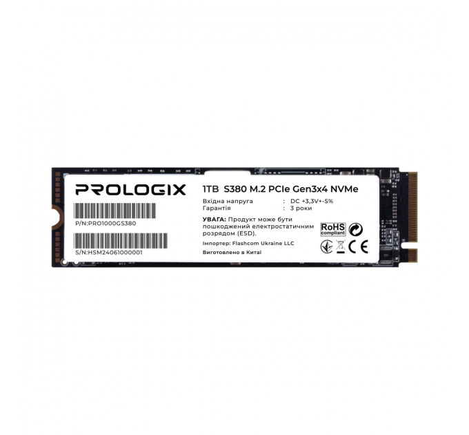 Накопичувач SSD 1TB Prologix S380 M.2 2280 PCIe 3.0 x4 NVMe TLC (PRO1000GS380)