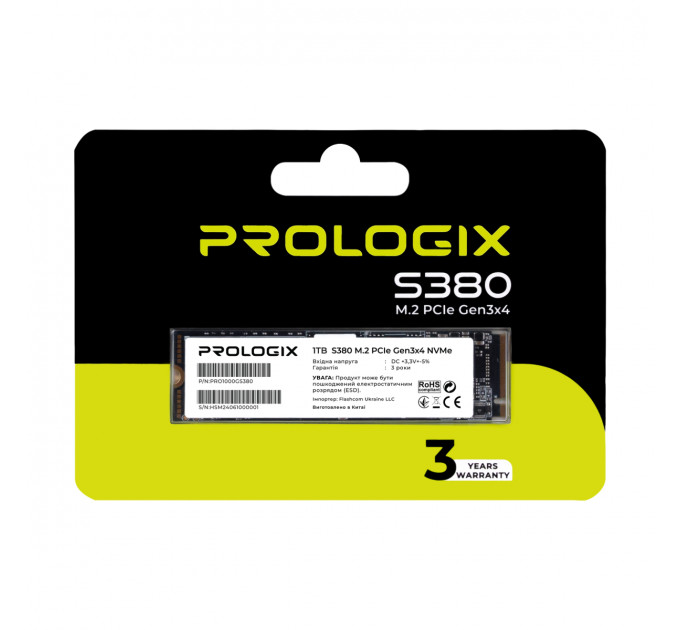 Накопичувач SSD 1TB Prologix S380 M.2 2280 PCIe 3.0 x4 NVMe TLC (PRO1000GS380)