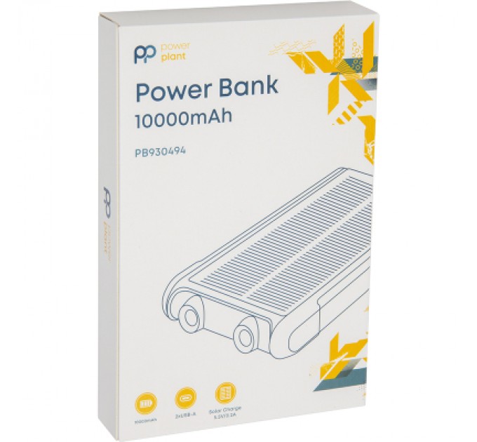 PowerPlant Батарея універсальна PowerPlant 10000mAh, USB-A*2, + Solar 5.5V-0,2A (PB930494)
