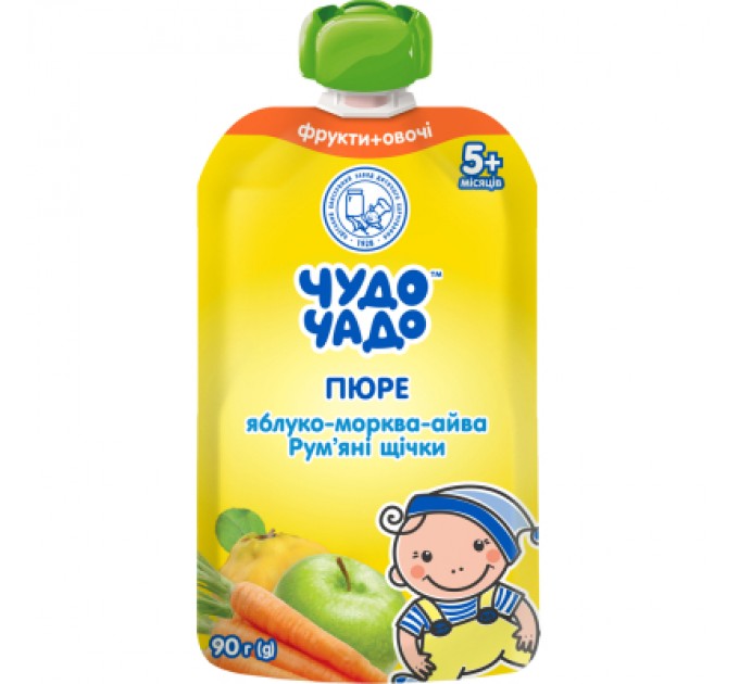 Дитяче пюре Чудо-Чадо Яблуко, морква, айва з 5 місяців 90 г (4820016253629)