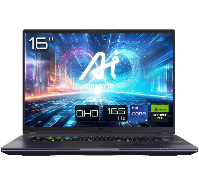 Ноутбук Gigabyte Aorus 16X (2024) (AORUS 16X ASG-63UAC64SH); 16" WQXGA (2560x1600) IPS LED матовый 165 Гц / Intel Core i9-14900HX (2.2 - 5.4 ГГц) / RAM 32 ГБ (Max 64 ГБ) / SSD 1 ТБ / nVidia GeForce RTX4070, 8 ГБ / без ОП / LAN / Wi-Fi / BT / веб-каме