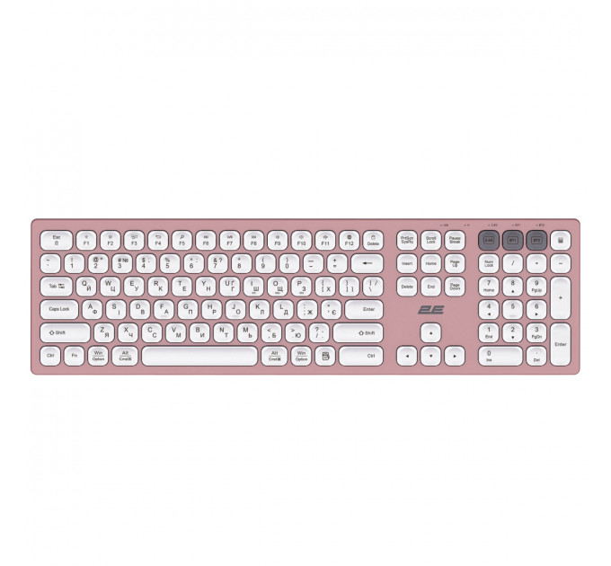 Клавиатура беспроводная 2E KS270 WL/BT EN/UKR Pink/White (2E-KS270WBPN_UA)