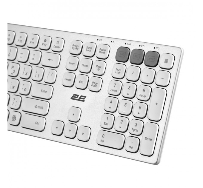 Клавиатура беспроводная 2E KS270 WL/BT EN/UKR Silver/White (2E-KS270WBWH_UA)