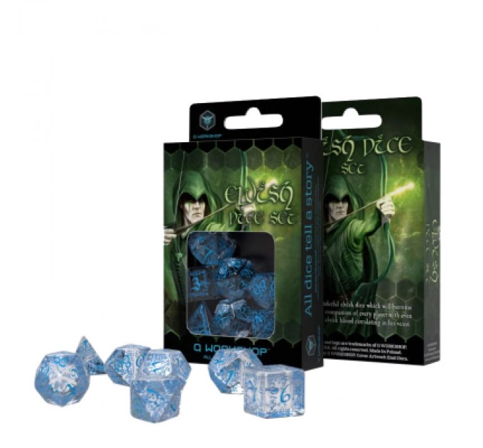 Q-Workshop Набір кубиків для настільних ігор Q-Workshop Elvish Translucent blue Dice Set (7 шт) (SELV11)