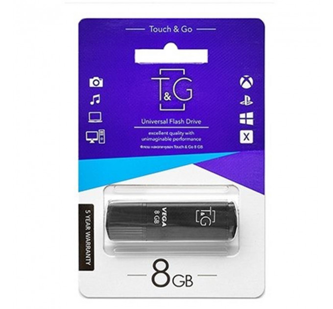 Флеш-накопичувач USB 8GB T&G 121 Vega Series Black (TG121-8GBBK)