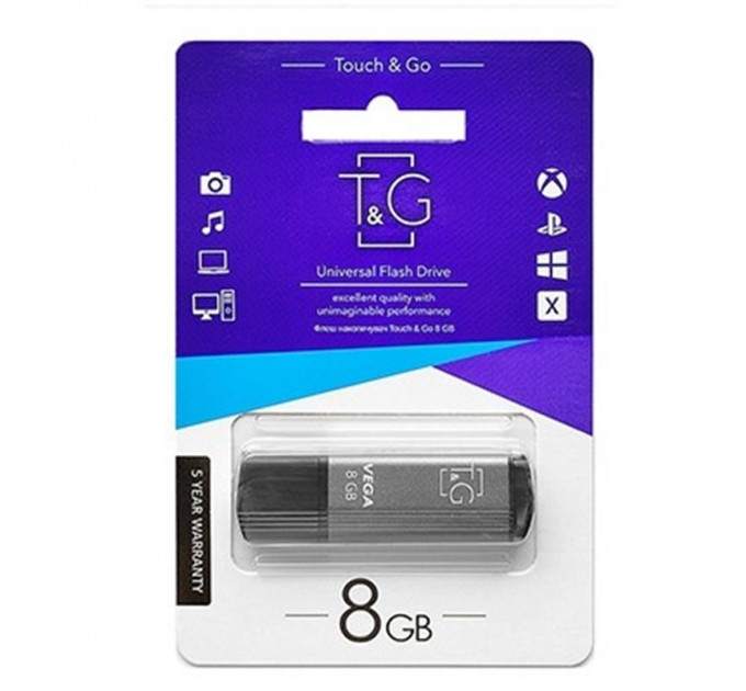 Флеш-накопичувач USB 8GB T&G 121 Vega Series Grey (TG121-8GBGY)