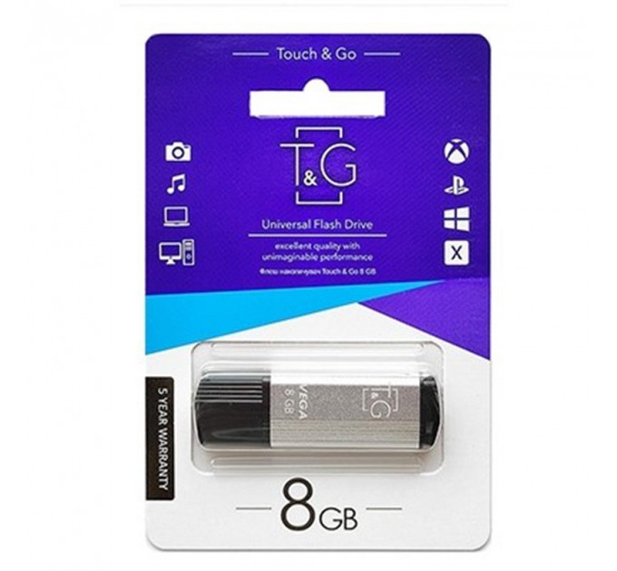 Флеш-накопичувач USB 8GB T&G 121 Vega Series Silver (TG121-8GBSL)