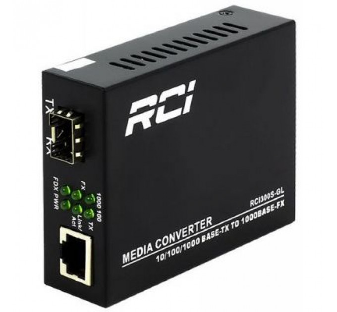 Медіаконвертер RCI 1G, SFP slot, RJ45, standart size metal case (RCI300S-GL)