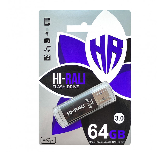 Флеш-накопичувач USB3.0 64GB Hi-Rali Rocket Series Black (HI-64GB3VCBK)