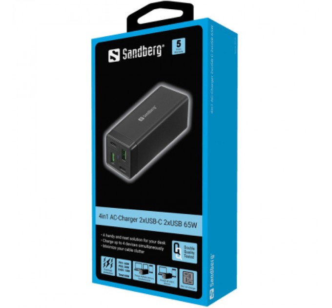 Зарядний пристрій Sandberg 4in1 2xUSB-C 2xUSB PD 65W QC 3.0 20W (441-45)