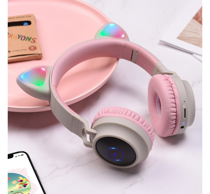 Bluetooth-гарнитура Hoco W27 Cat Ear Grey/Pink (W27GP)