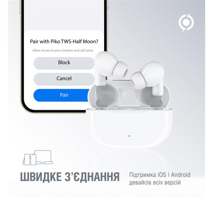 Bluetooth-гарнитура Piko TWS-HalfMoon White (1283126583391)