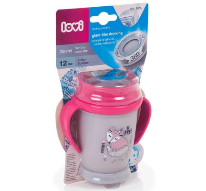 Lovi Поїльник-непроливайка Lovi 360 з ручками Junior Indian Summer Girl 250 мл (1/591new)