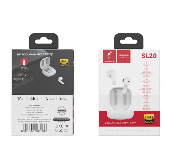 Bluetooth-гарнитура SkyDolphin TWS SL20 White (SDBTE-000183)