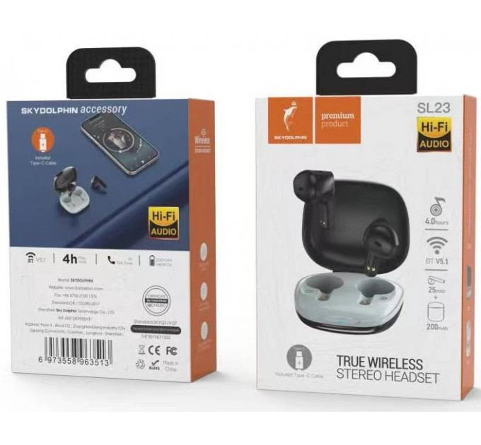 Bluetooth-гарнитура SkyDolphin TWS SL23 Black (SDBTE-000182)