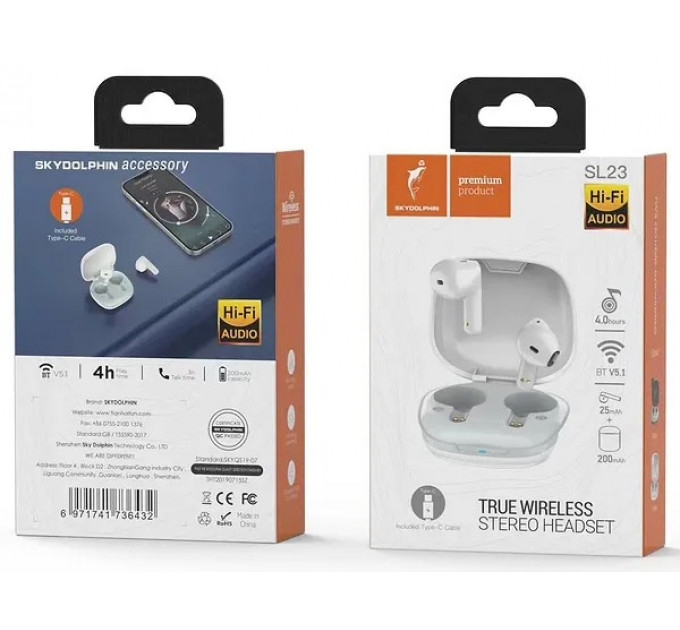 Bluetooth-гарнитура SkyDolphin TWS SL23 White (SDBTE-000181)
