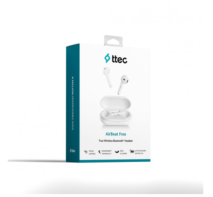 Bluetooth-гарнитура Ttec AirBeat Free True Wireless Headsets White (2KM133B)