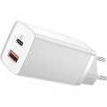 Baseus Зарядний пристрій Baseus 2xUSB 65W GaN (USB-C+USB-A) white (CCGAN2L-B02)