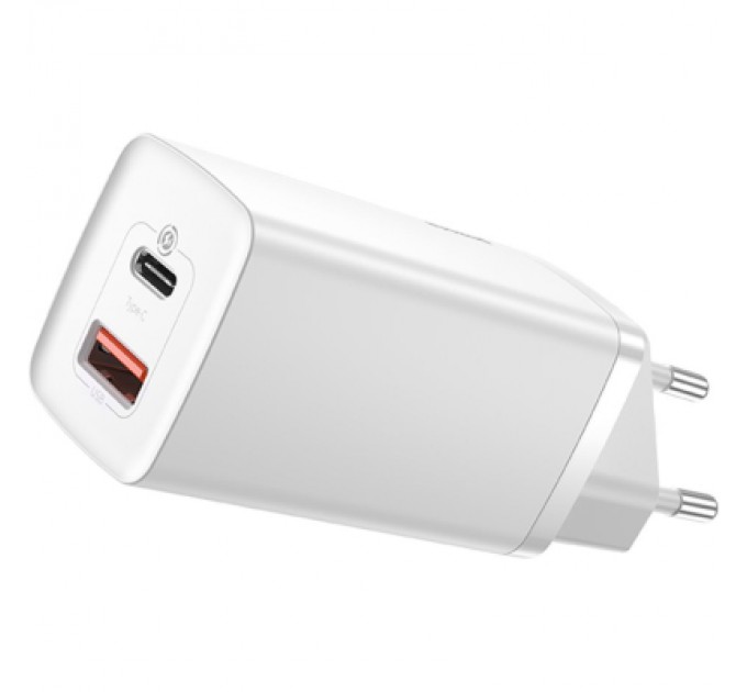 Baseus Зарядний пристрій Baseus 2xUSB 65W GaN (USB-C+USB-A) white (CCGAN2L-B02)