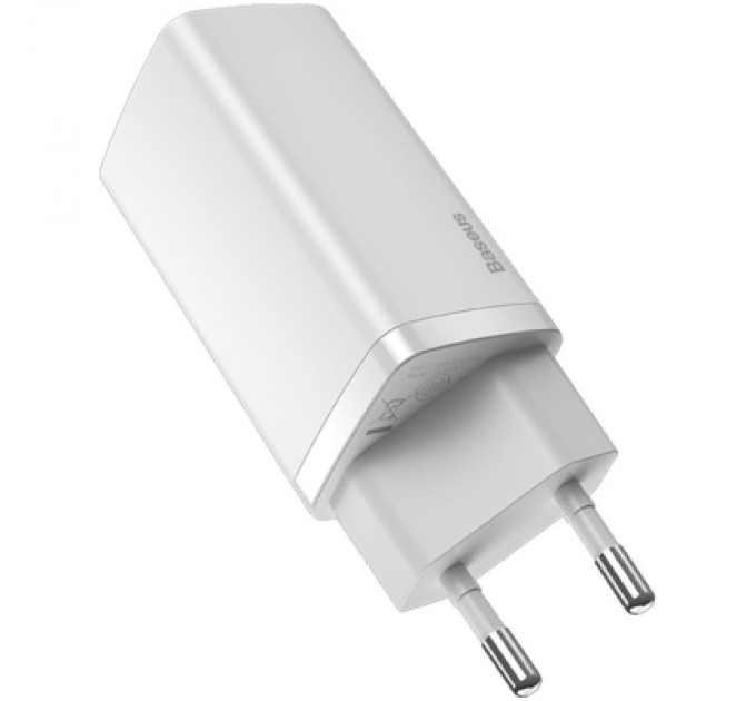 Baseus Зарядний пристрій Baseus 2xUSB 65W GaN (USB-C+USB-A) white (CCGAN2L-B02)