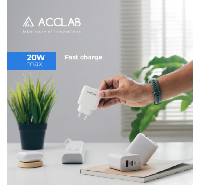 Зарядний пристрій ACCLAB AL-TC220 (1xUSB, 1xType-C) (1283126556494)