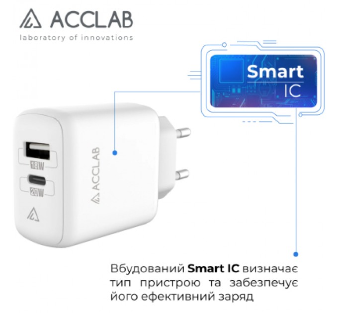 Зарядний пристрій ACCLAB AL-TC220 (1xUSB, 1xType-C) (1283126556494)