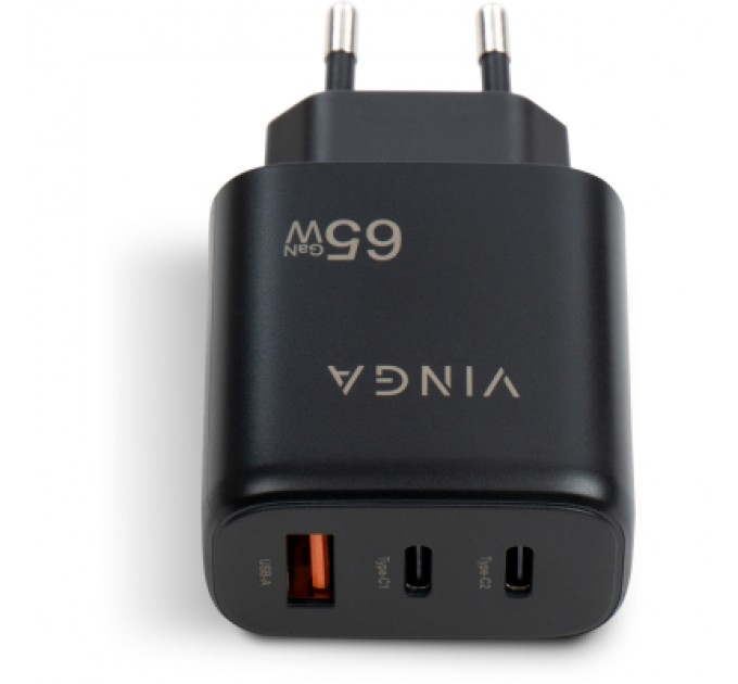 Vinga Зарядний пристрій Vinga GaN 65W PD+QC 2C1A ports Wall Charger (VCPCHCCA65B)