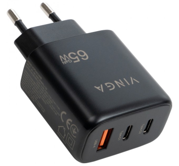 Vinga Зарядний пристрій Vinga GaN 65W PD+QC 2C1A ports Wall Charger (VCPCHCCA65B)