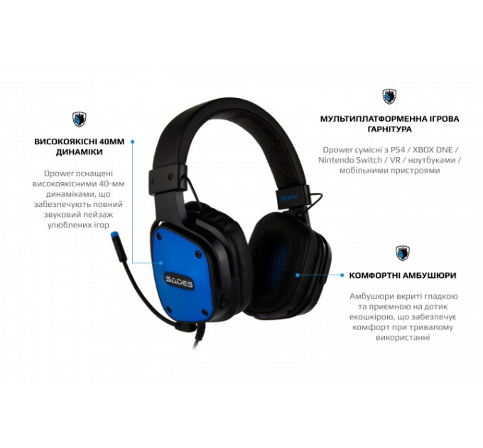 Гарнитура Sades SA-722 Dpower Black/Blue (sa722blj)