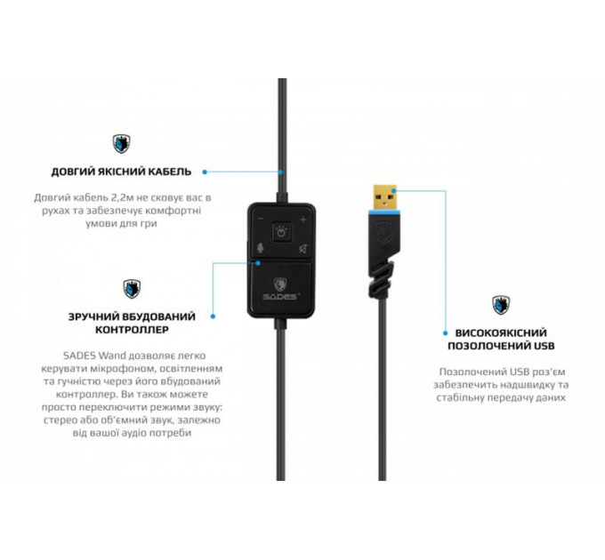 Гарнитура Sades SA-914 Wand Black/Blue LED (sa914bku)