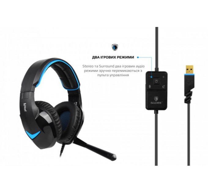 Гарнитура Sades SA-914 Wand Black/Blue LED (sa914bku)